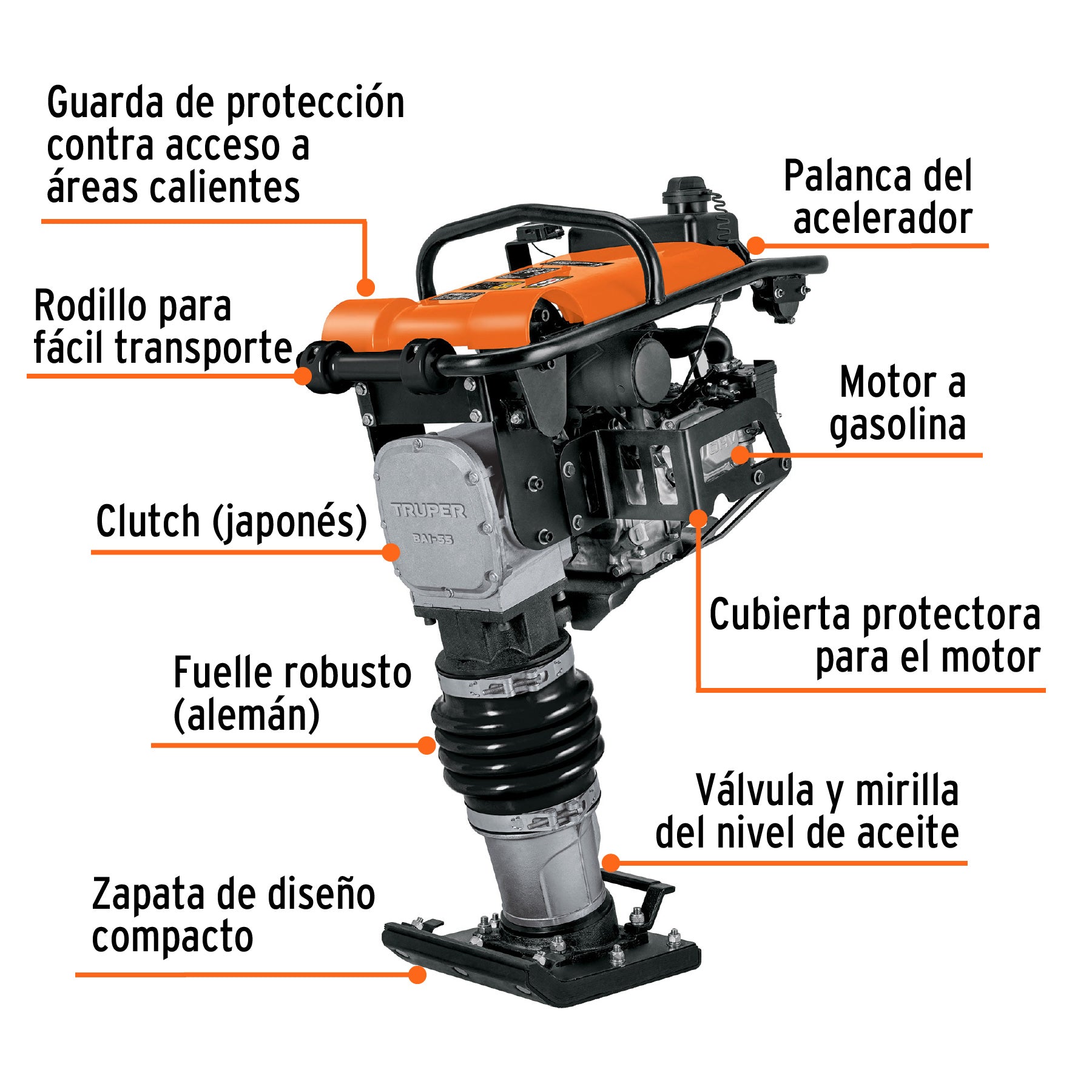 Bailarina compactadora 5.5 HP motor Honda GX160 TRUPER