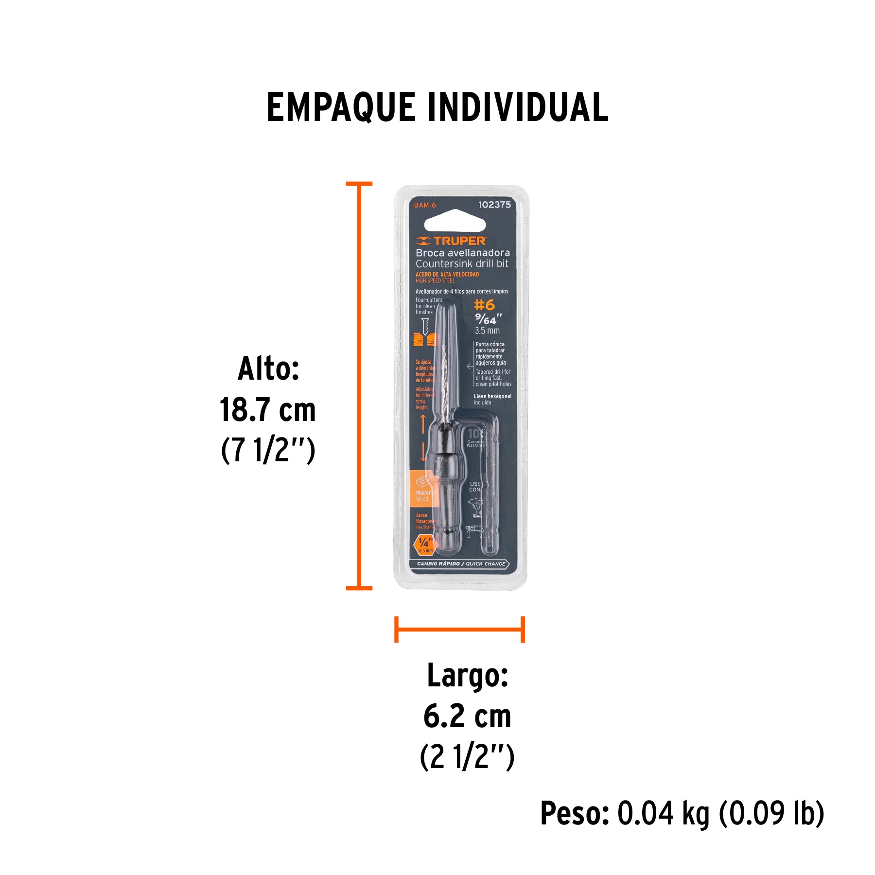 Broca avellanadora #6 para madera 9/64" TRUPER