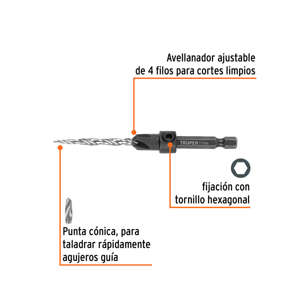 Broca avellanadora #8 para madera 11/64" TRUPER