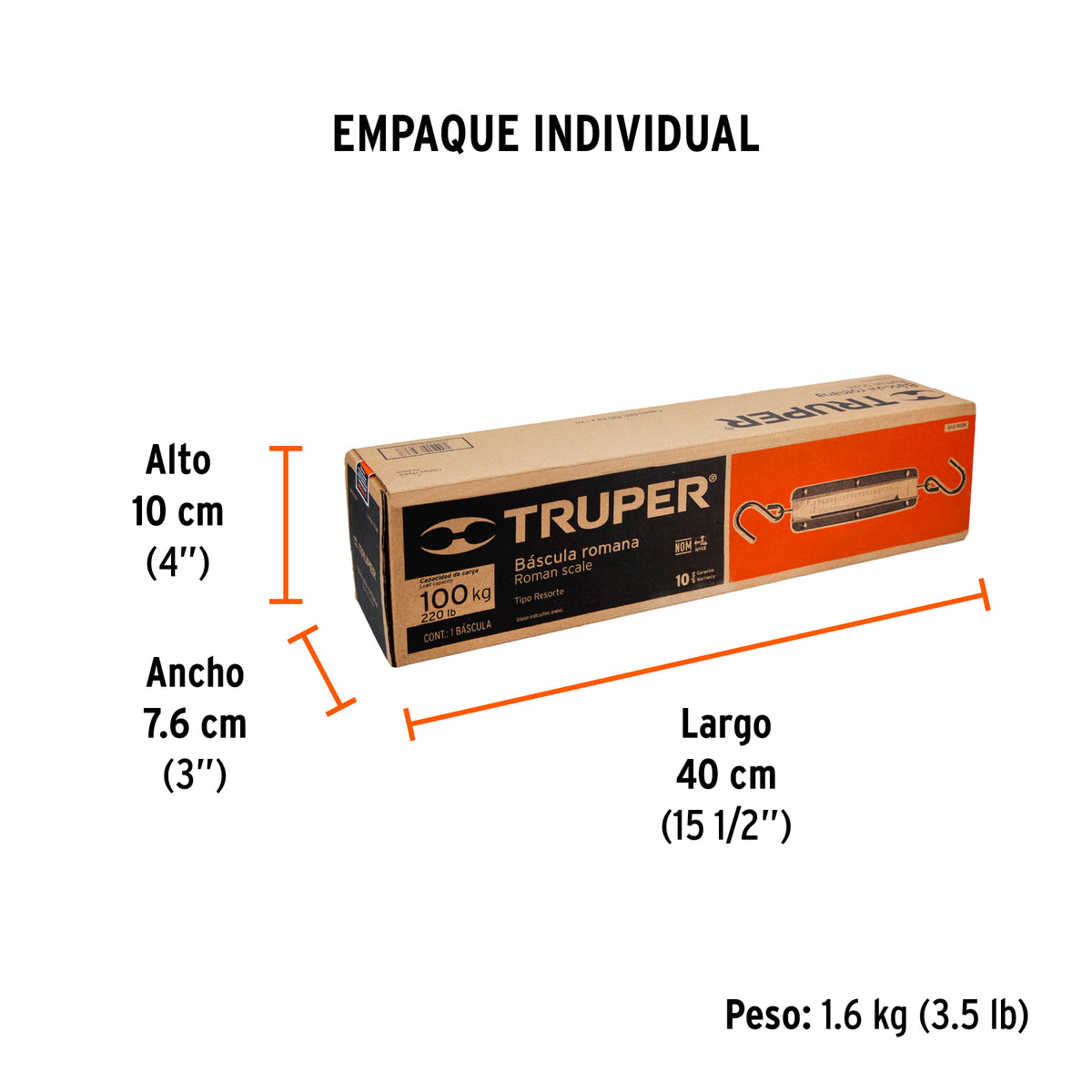 Bascula capacidad romana de resorte Truper 100 kg