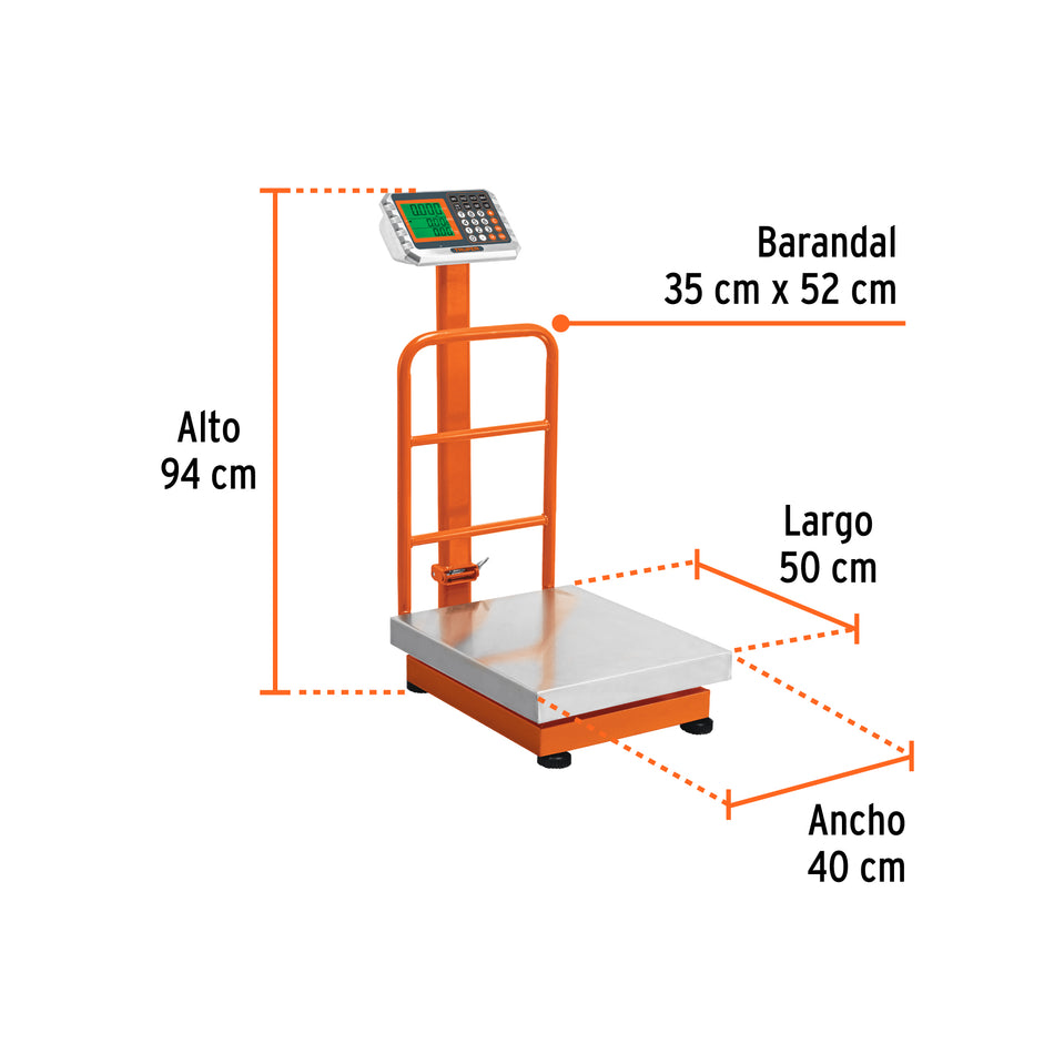 Báscula electrónica de plataforma, 200 kg, inoxidable TRUPER