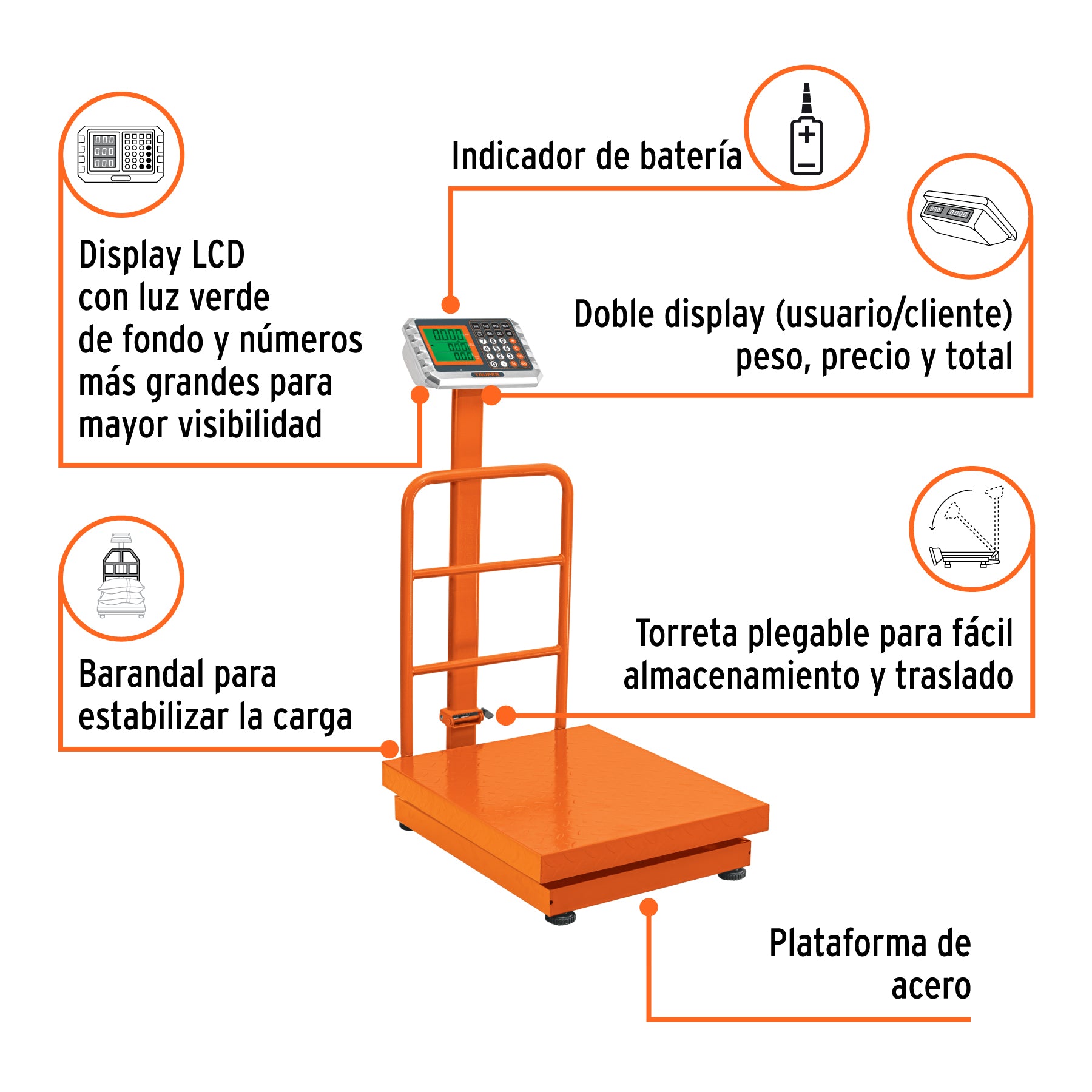 Báscula electrónica de plataforma, plegable,500 kg, TRUPER