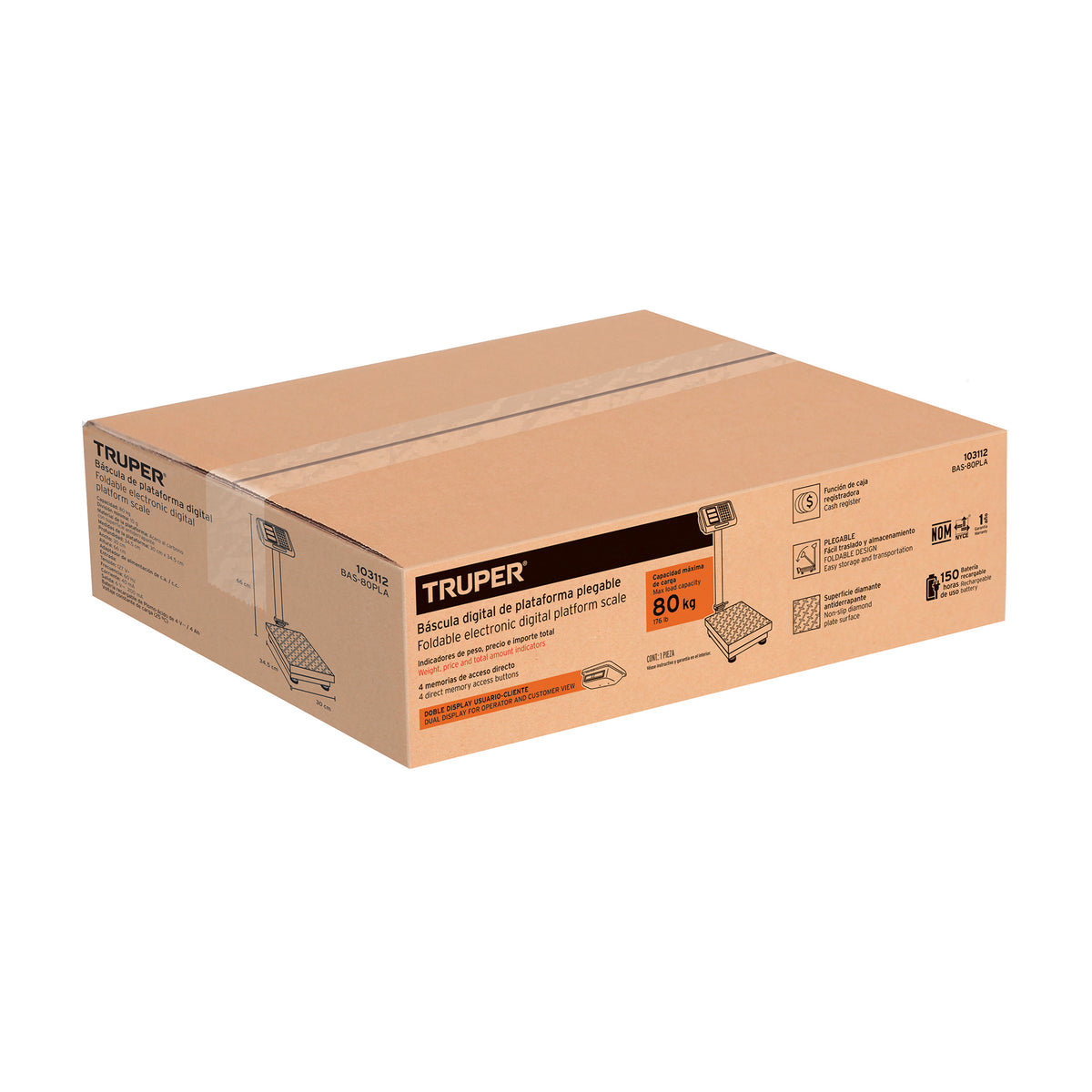 Bascula electronica de plataforma p/mostrador 80 kg Truper
