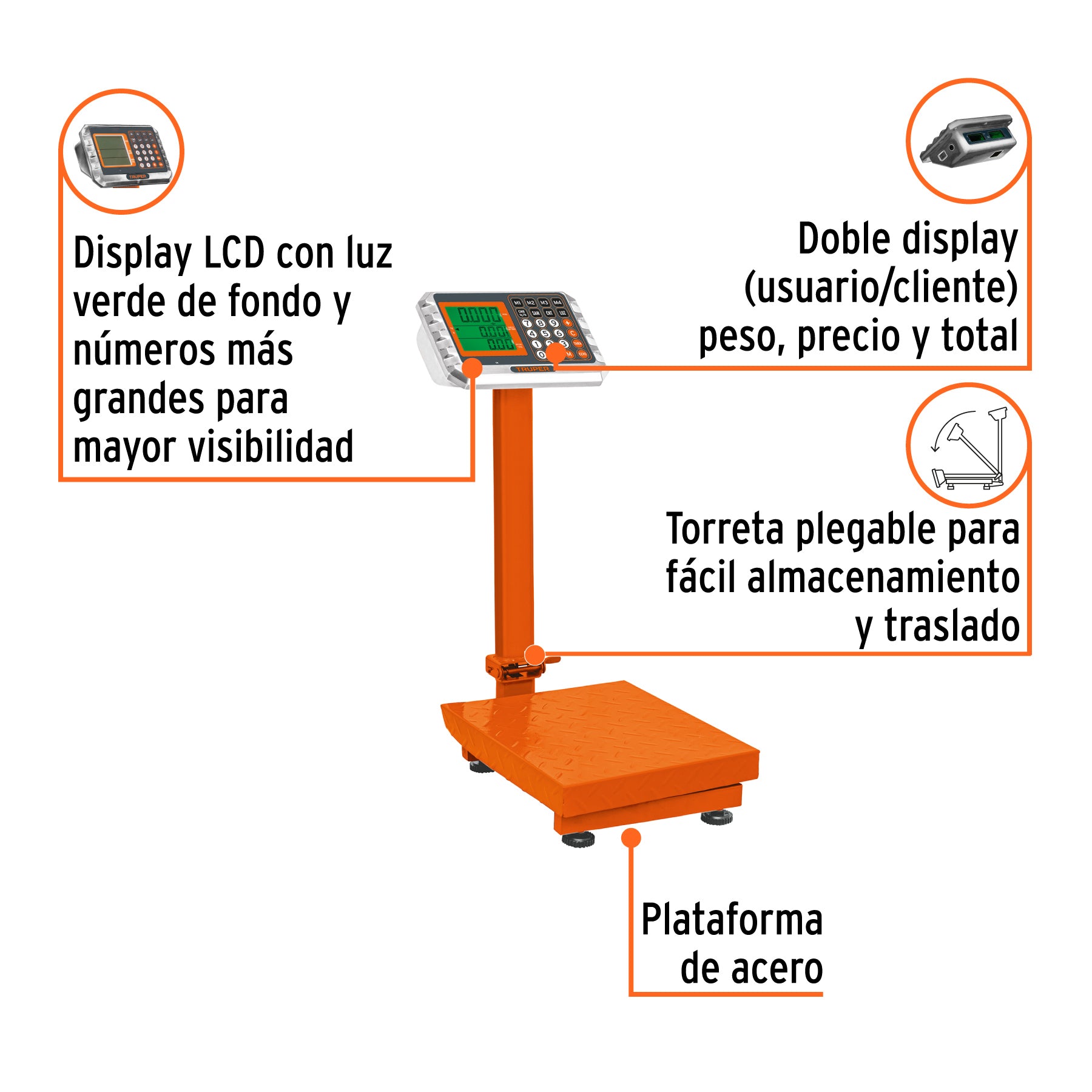 Bascula electronica de plataforma p/mostrador 80 kg Truper