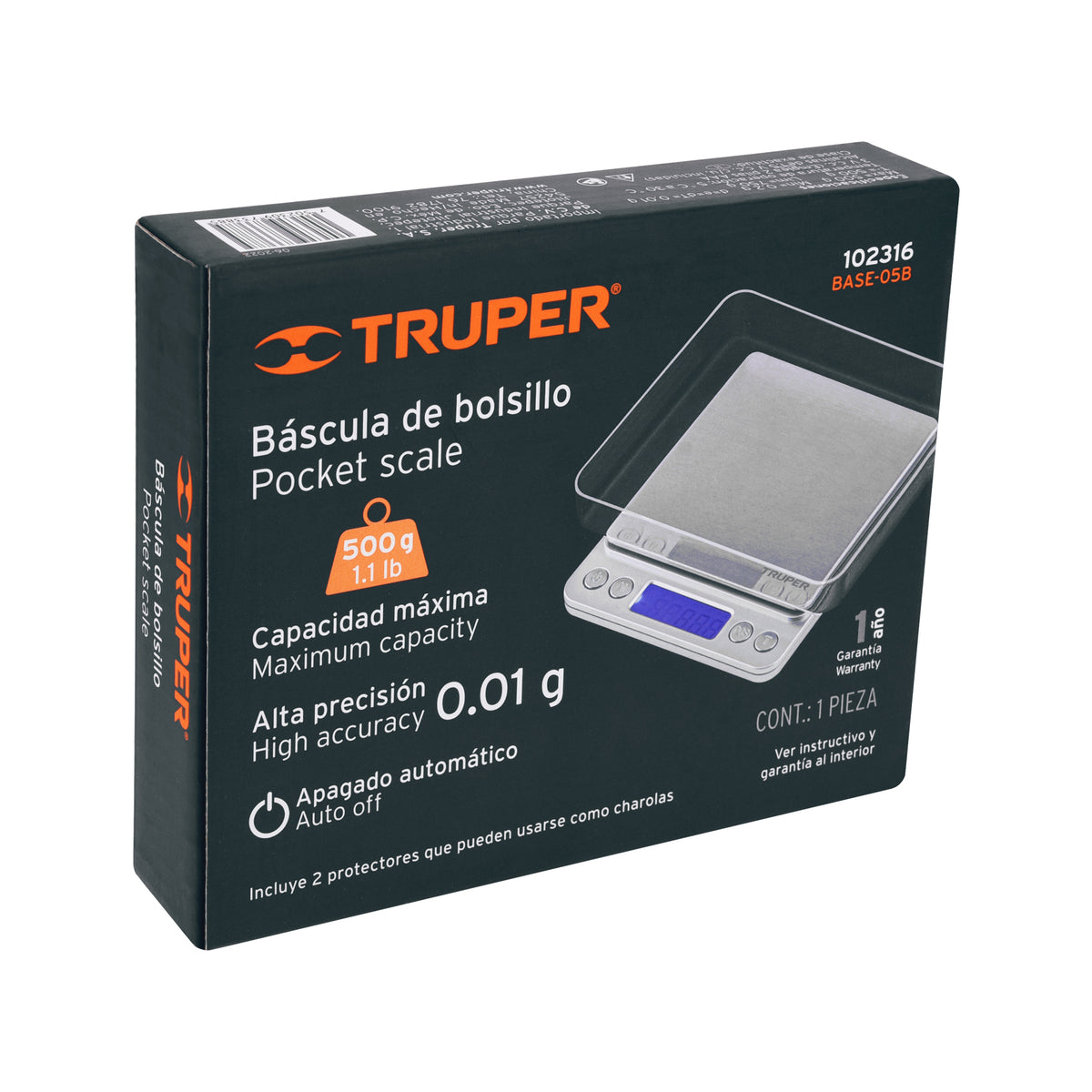 Bascula electronica de precision de bolsillo 500 g Truper