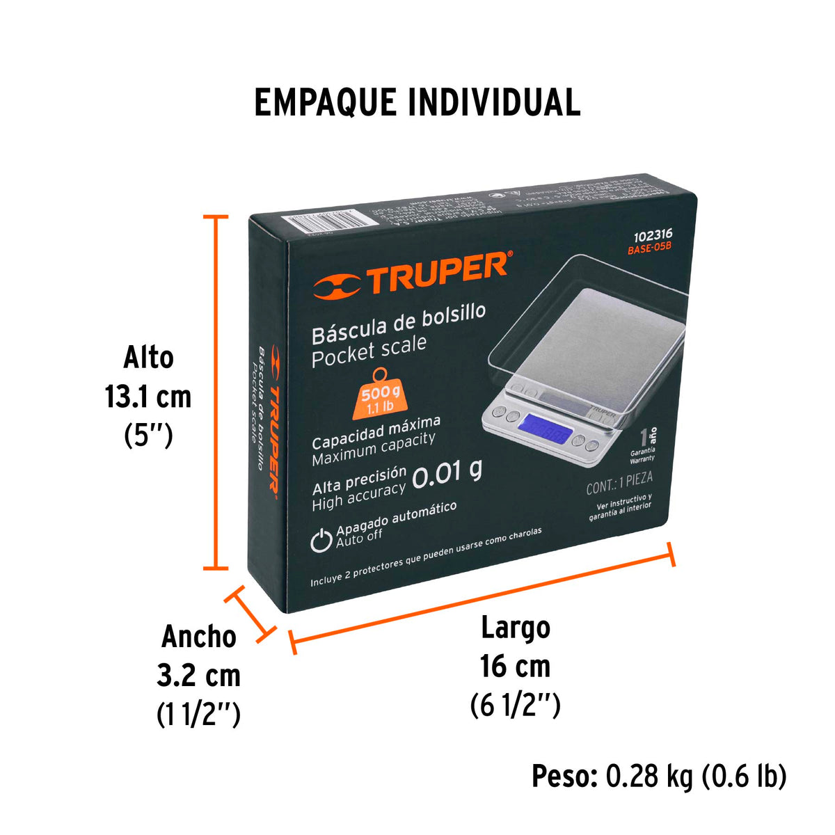 Bascula electronica de precision de bolsillo 500 g Truper