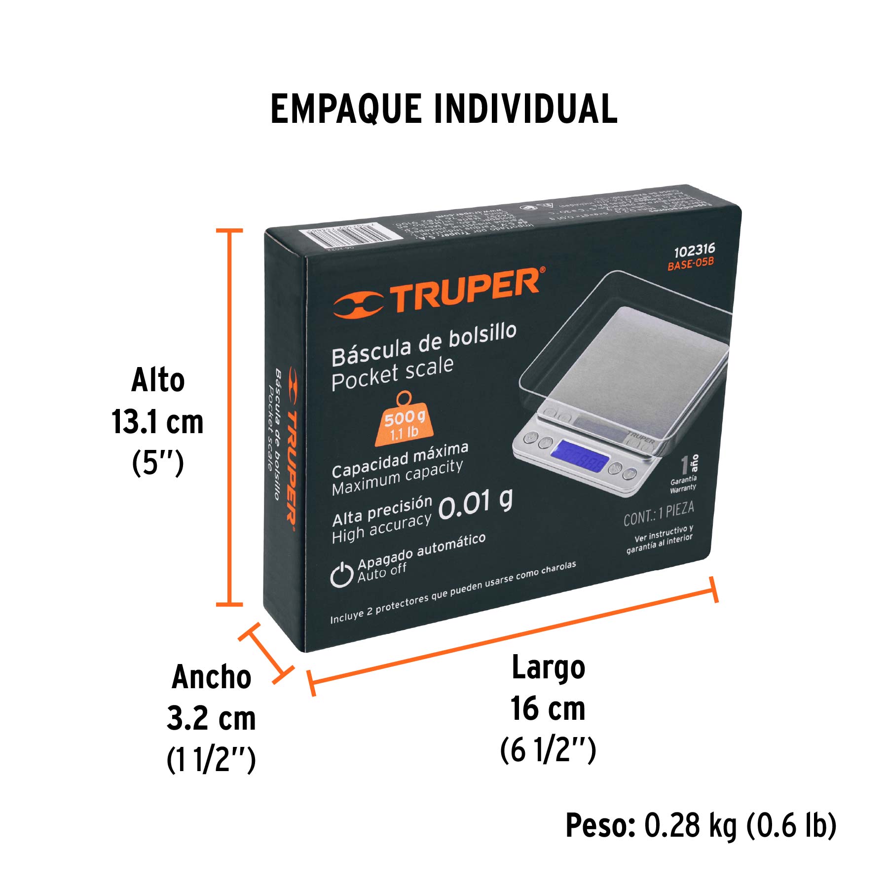 Bascula electronica de precision de bolsillo 500 g Truper