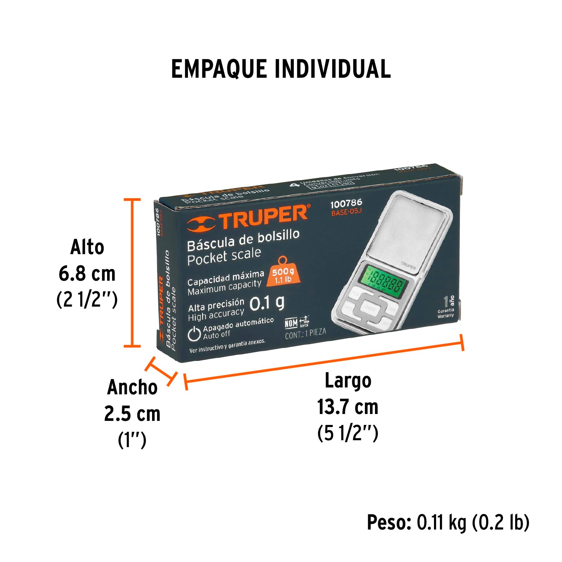 Bascula electronica de bolsillo de pilas 500 g Truper