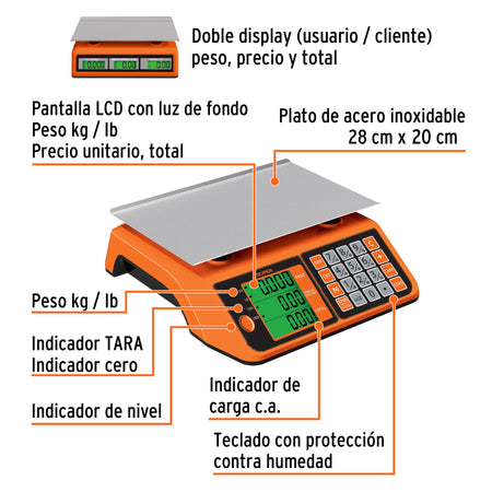 Bascula electronica multifunciones Truper 20 kg