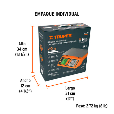 Bascula electronica multifunciones Truper 20 kg