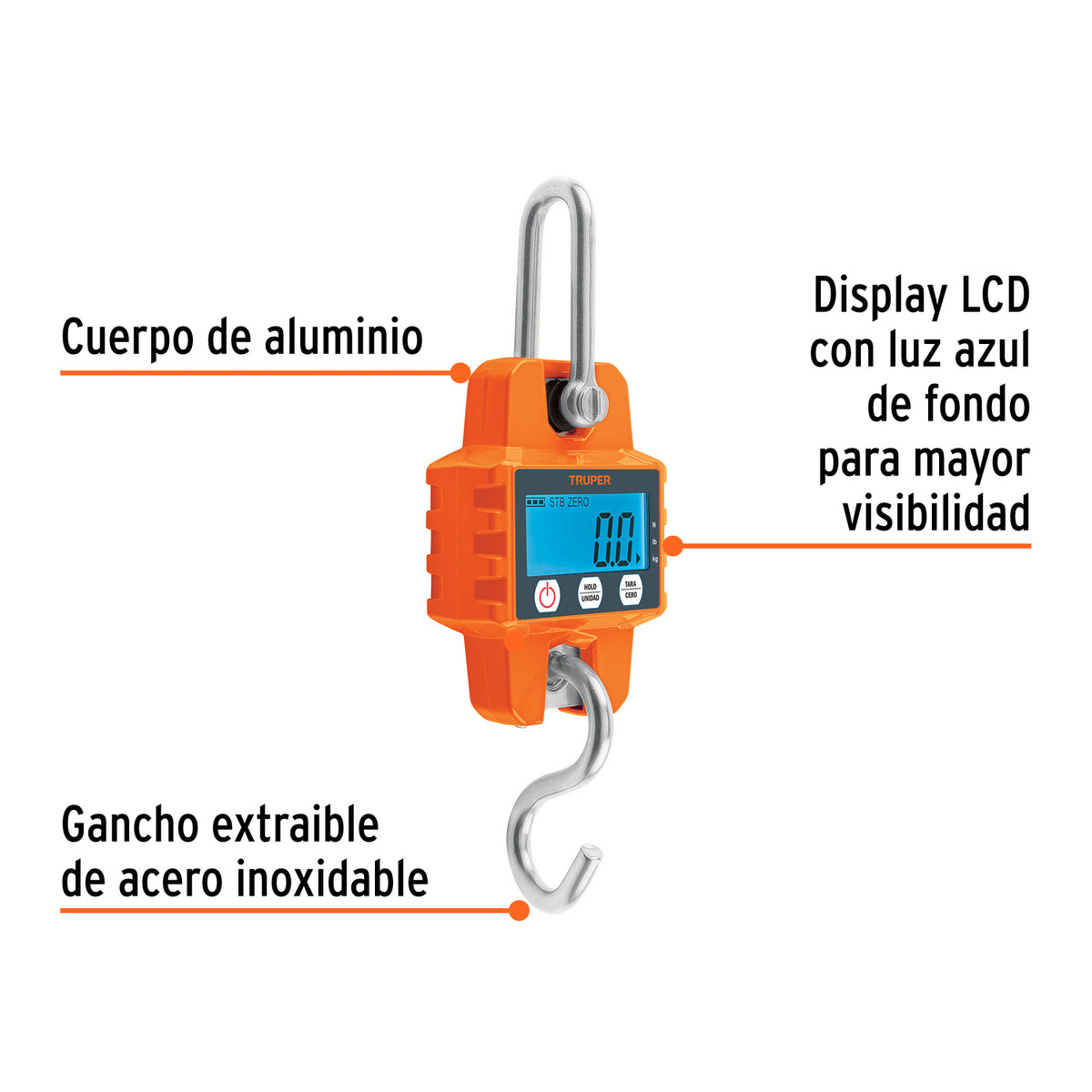 Bascula electronica colgante de pilas 300 kg Truper