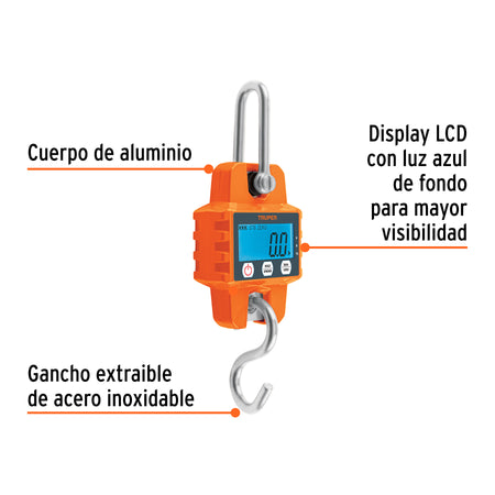 Bascula electronica colgante de pilas 300 kg Truper