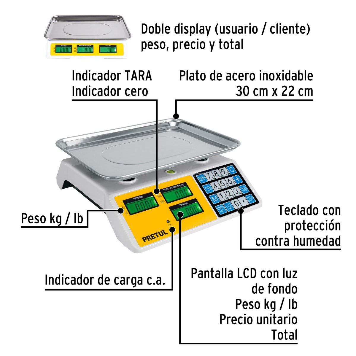 Bascula electronica multifunciones Pretul 30 kg