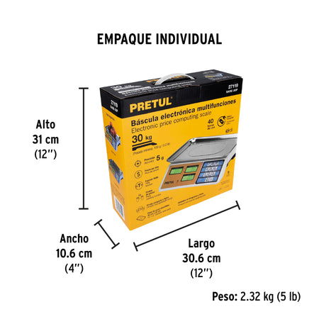 Bascula electronica multifunciones Pretul 30 kg