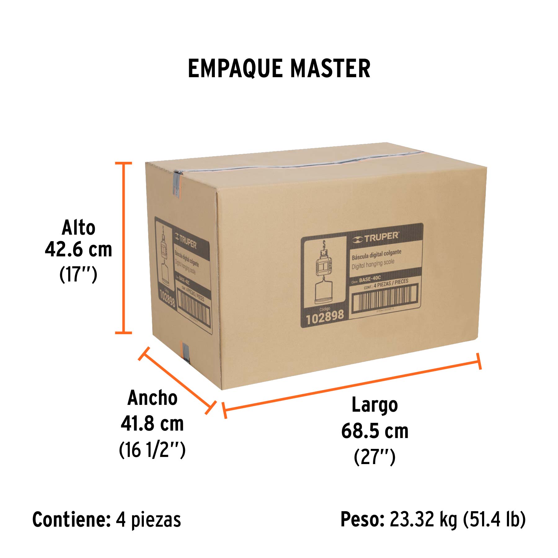 Bascula electronica colgante recargable c/charola 40 kg