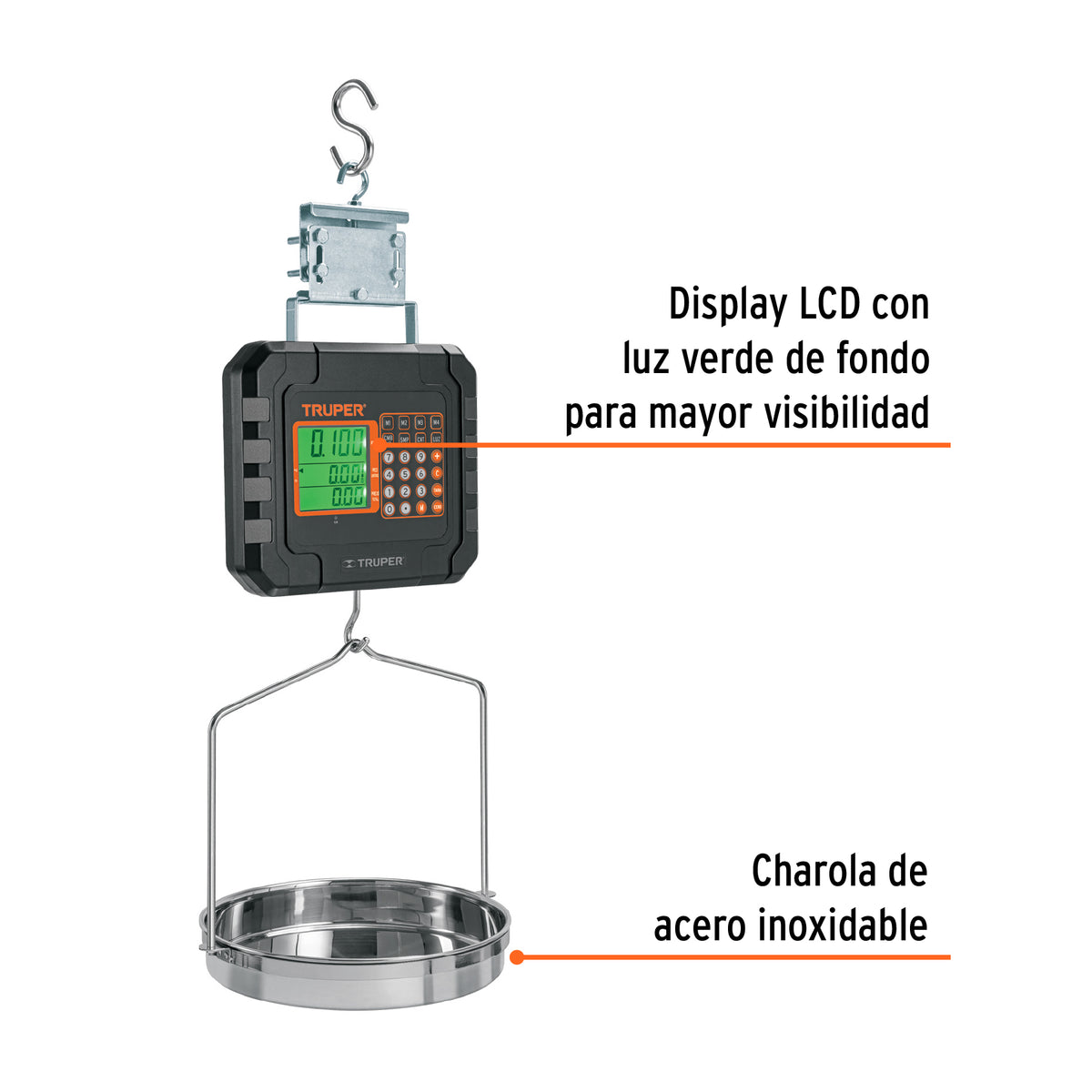 Bascula electronica colgante recargable c/charola 40 kg