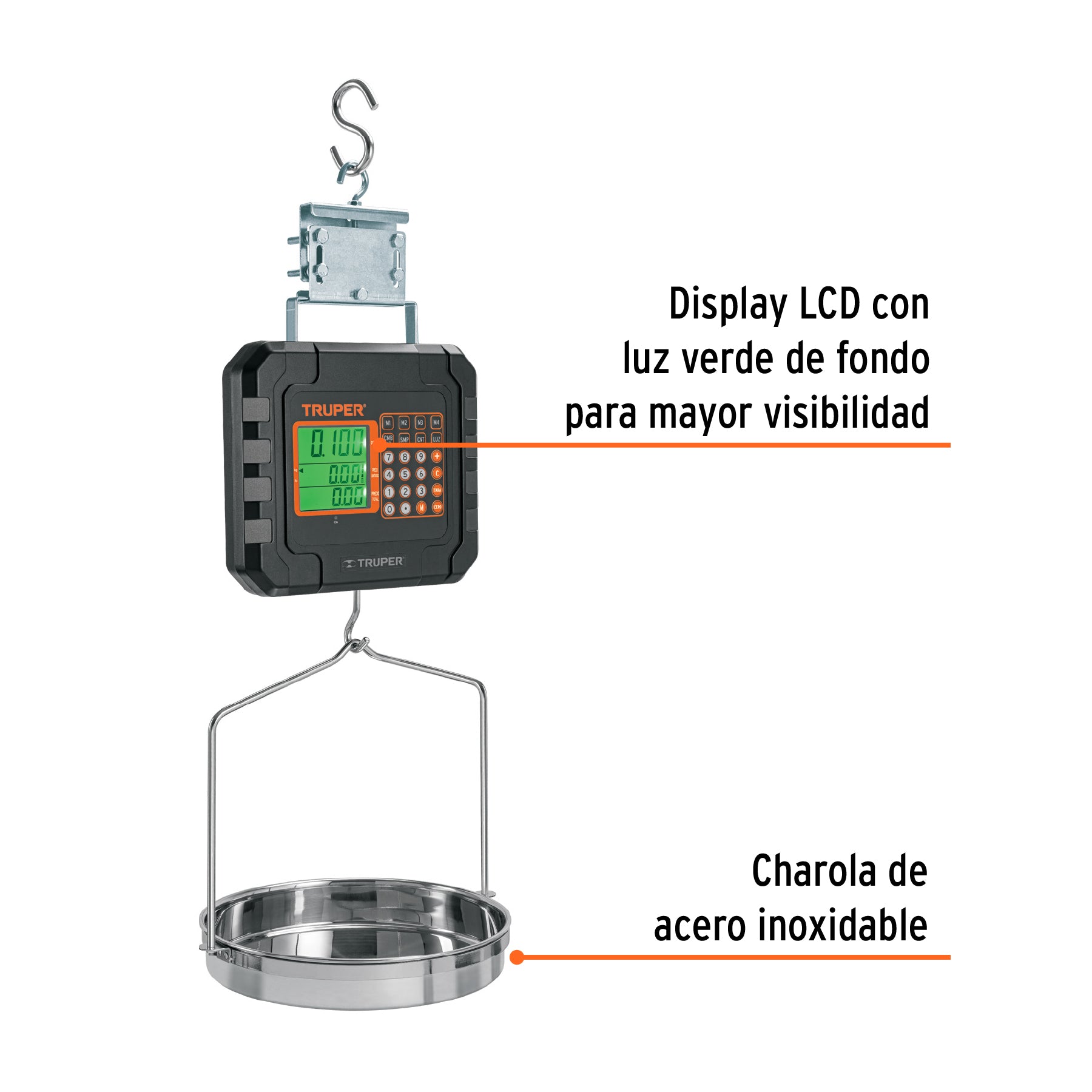 Bascula electronica colgante recargable c/charola 40 kg