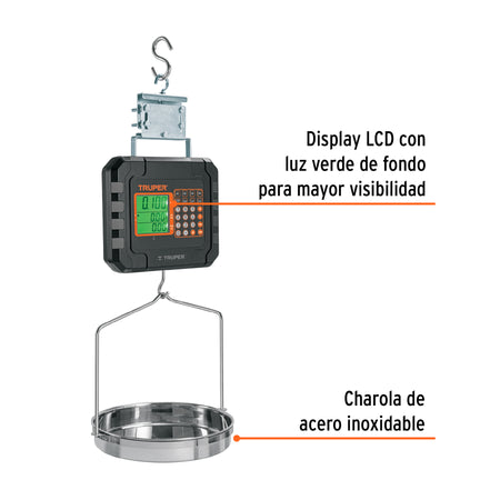 Bascula electronica colgante recargable c/charola 40 kg