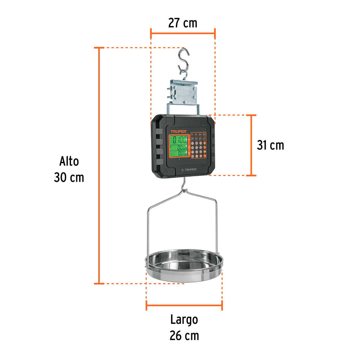 Bascula electronica colgante recargable c/charola 40 kg