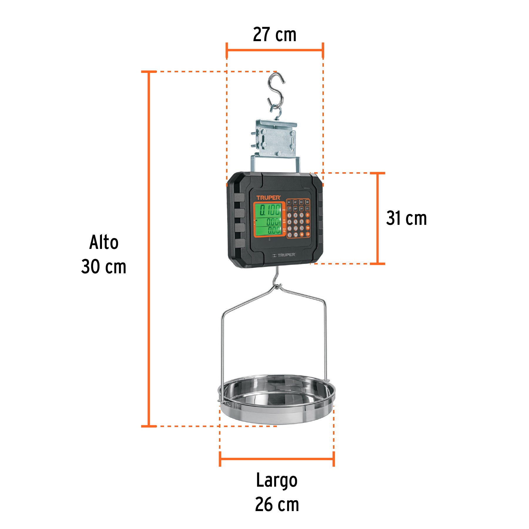 Bascula electronica colgante recargable c/charola 40 kg