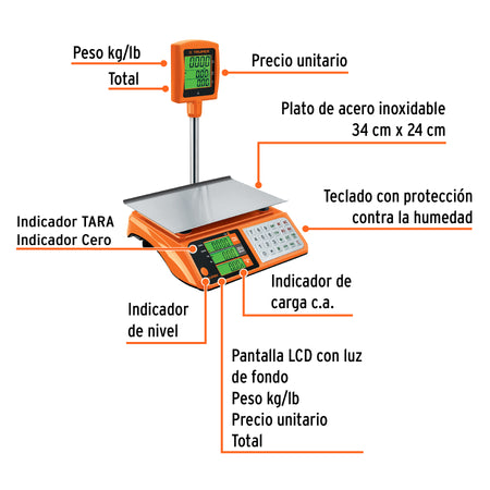 Bascula electronica multifunciones con torreta 40 kg Truper