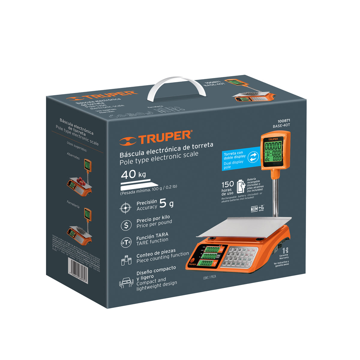 Bascula electronica multifunciones con torreta 40 kg Truper