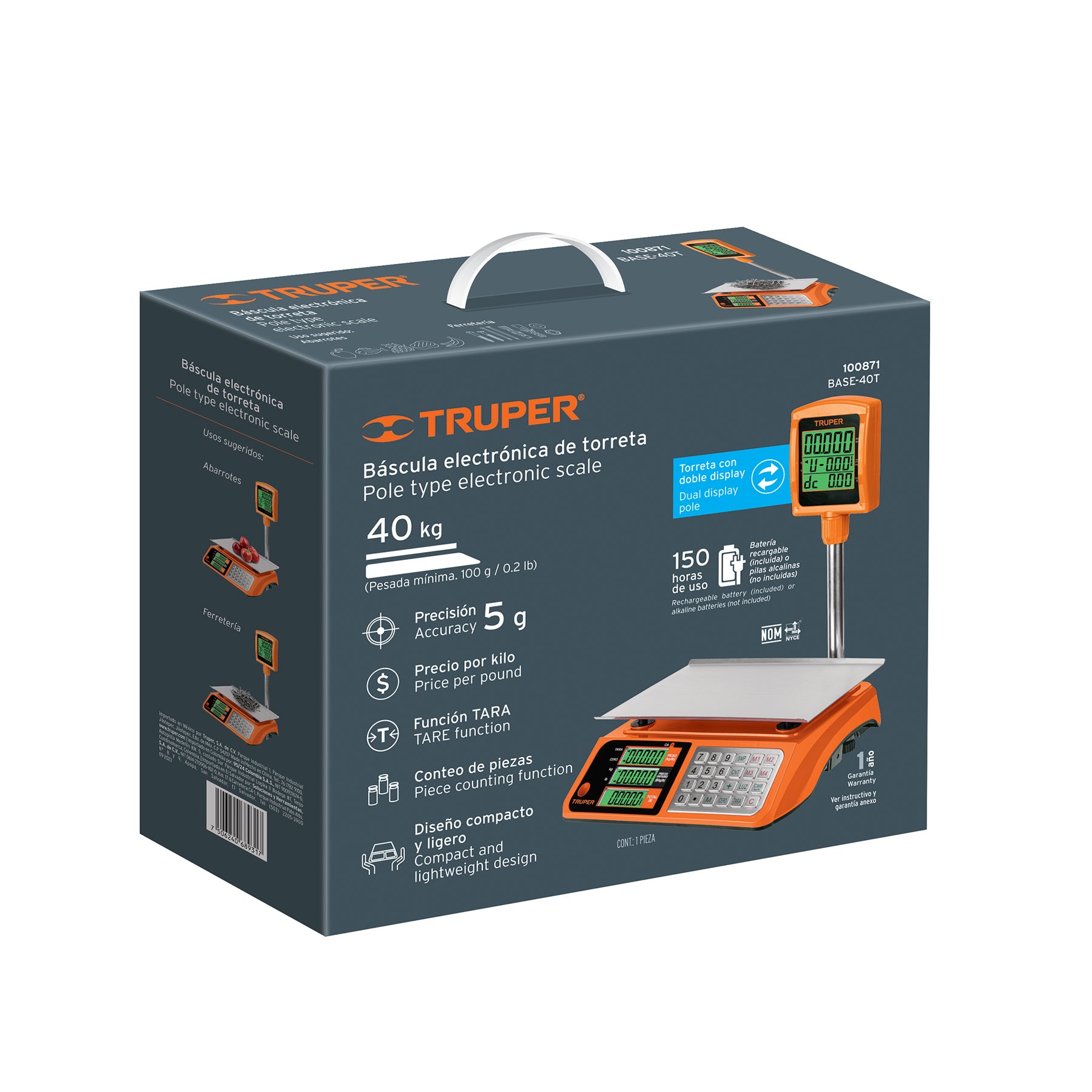 Bascula electronica multifunciones con torreta 40 kg Truper