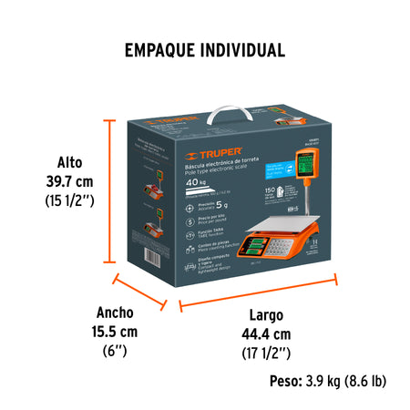 Bascula electronica multifunciones con torreta 40 kg Truper