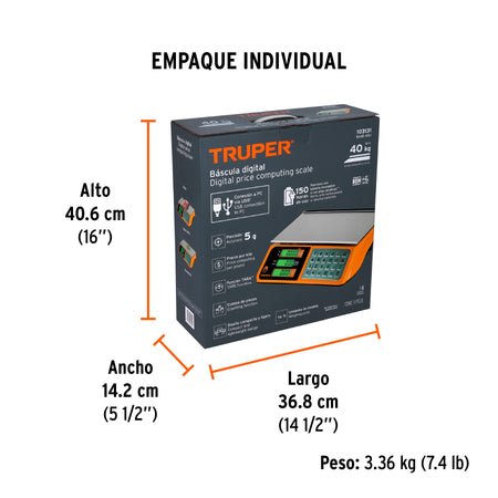 Bascula electronica multifunciones 40 kg USB Truper
