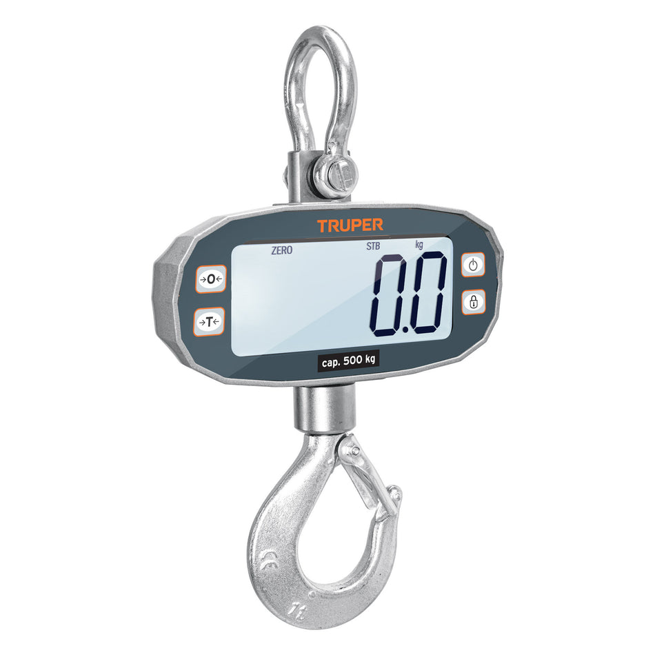 Bascula electronica colgante recargable 500 kg Truper