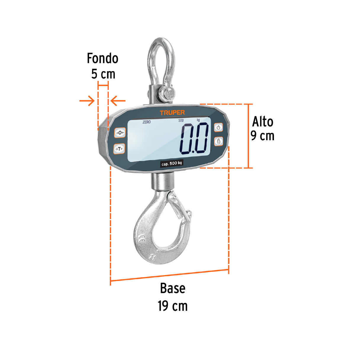 Bascula electronica colgante recargable 500 kg Truper