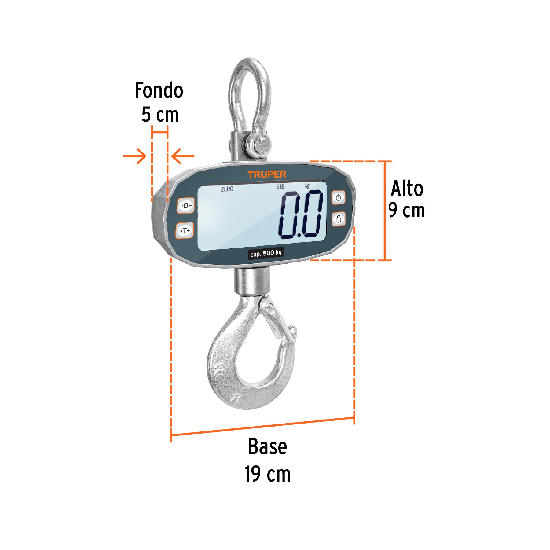 Bascula electronica colgante recargable 500 kg Truper