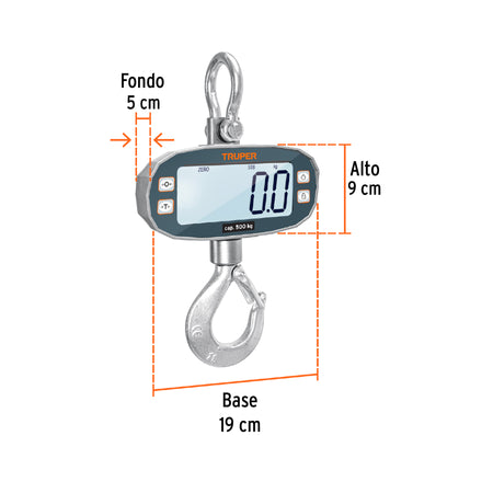 Bascula electronica colgante recargable 500 kg Truper