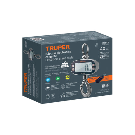 Bascula electronica colgante recargable 500 kg Truper