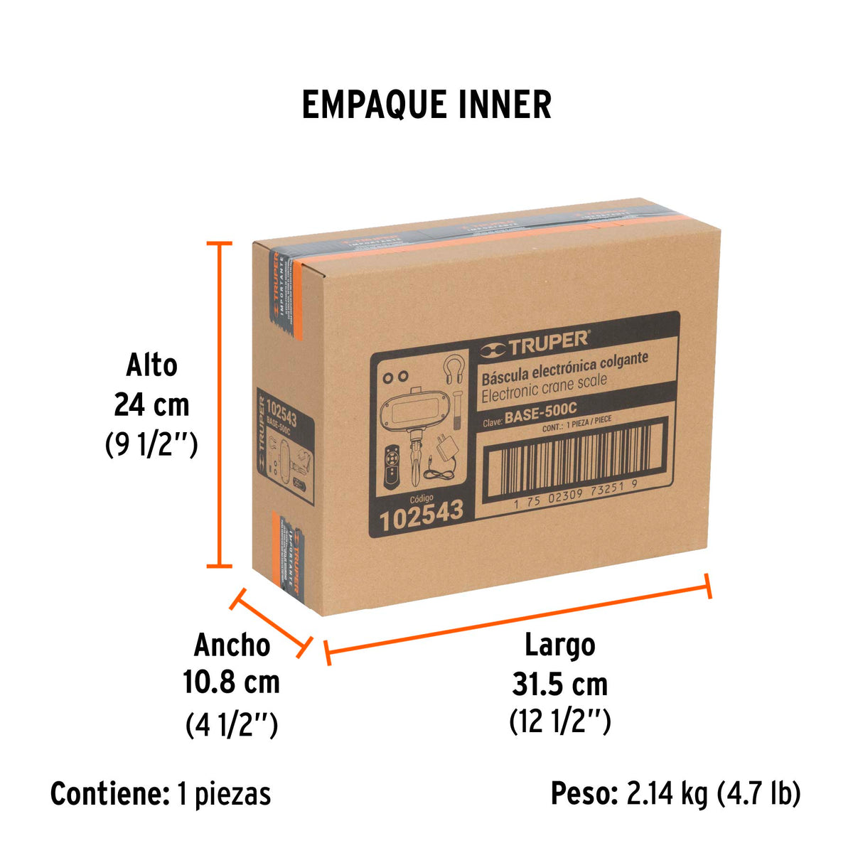 Bascula electronica colgante recargable 500 kg Truper