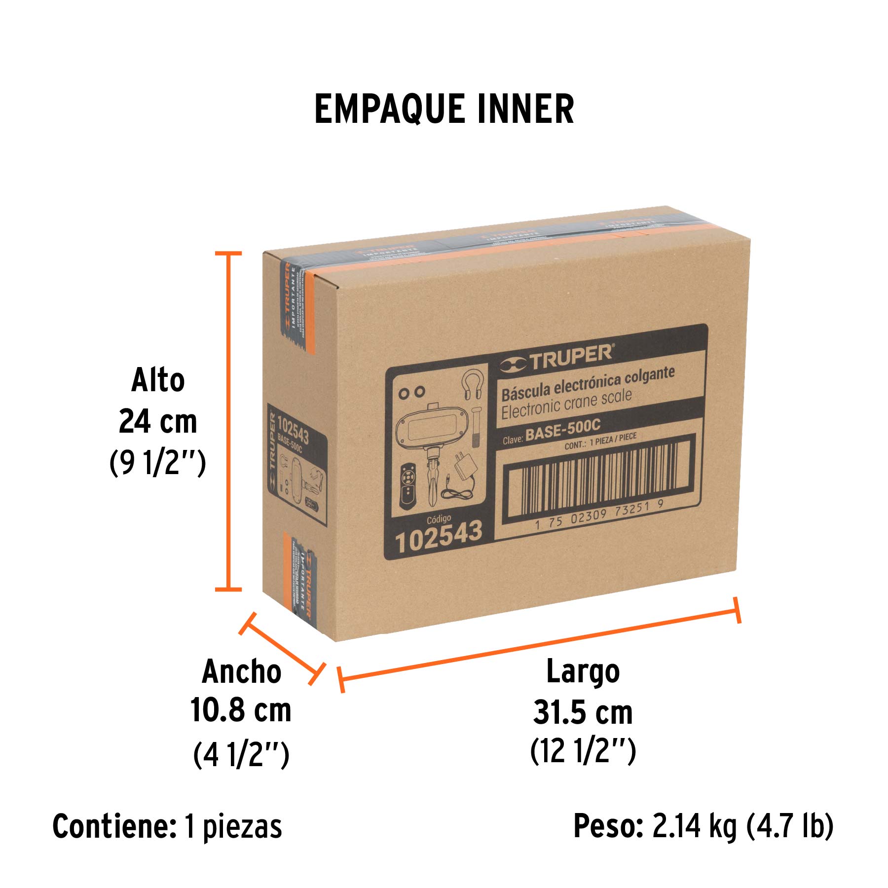 Bascula electronica colgante recargable 500 kg Truper
