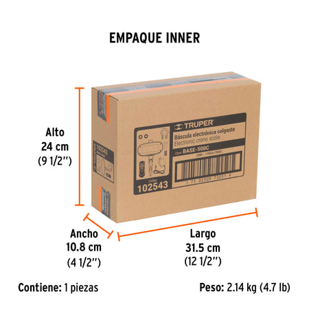 Bascula electronica colgante recargable 500 kg Truper