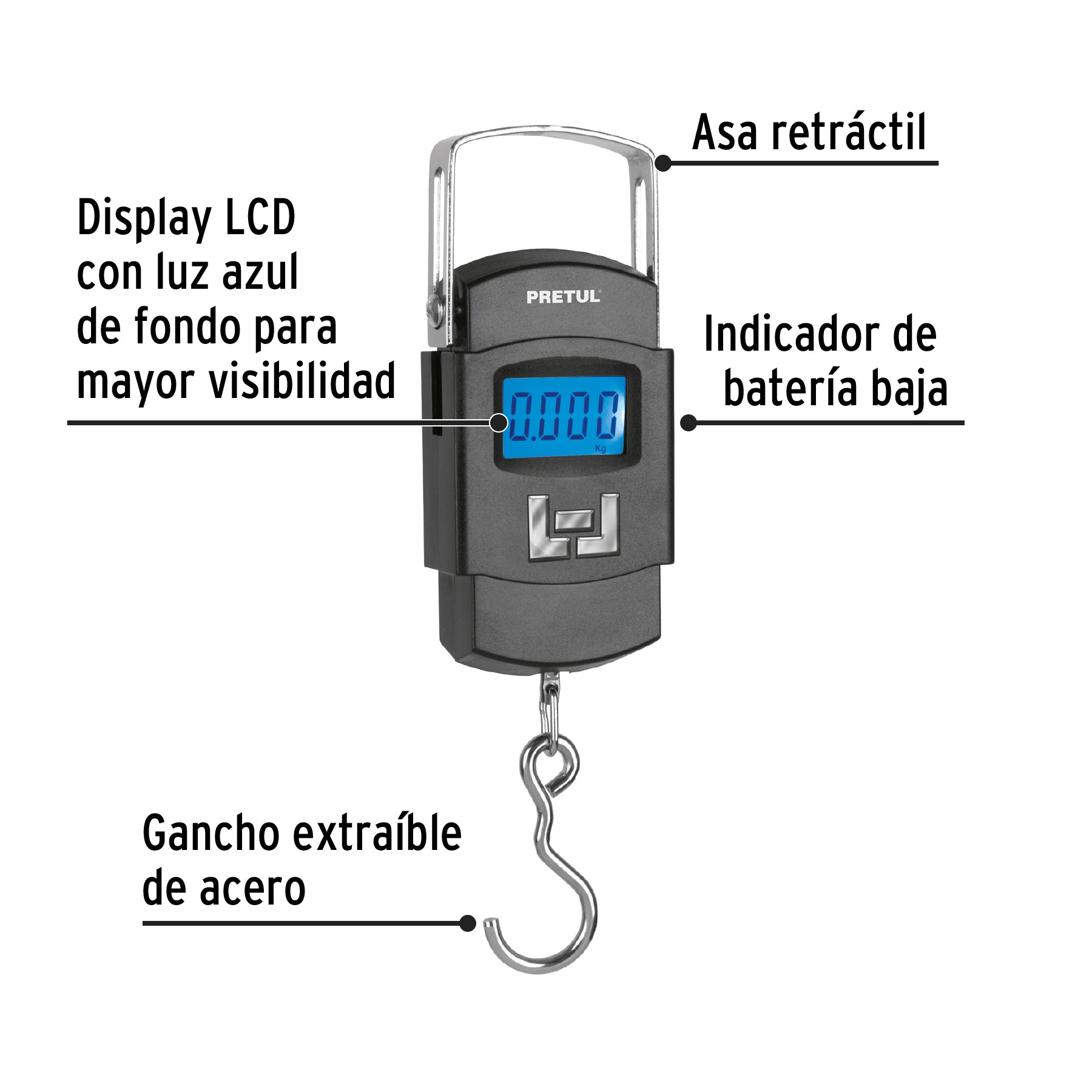 Bascula electronica colgante de pilas 50 kg Pretul