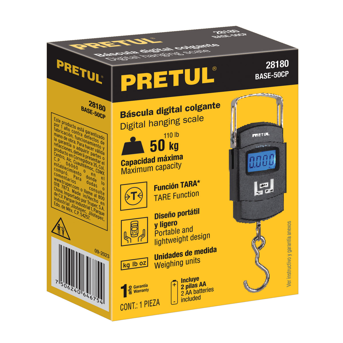 Bascula electronica colgante de pilas 50 kg Pretul