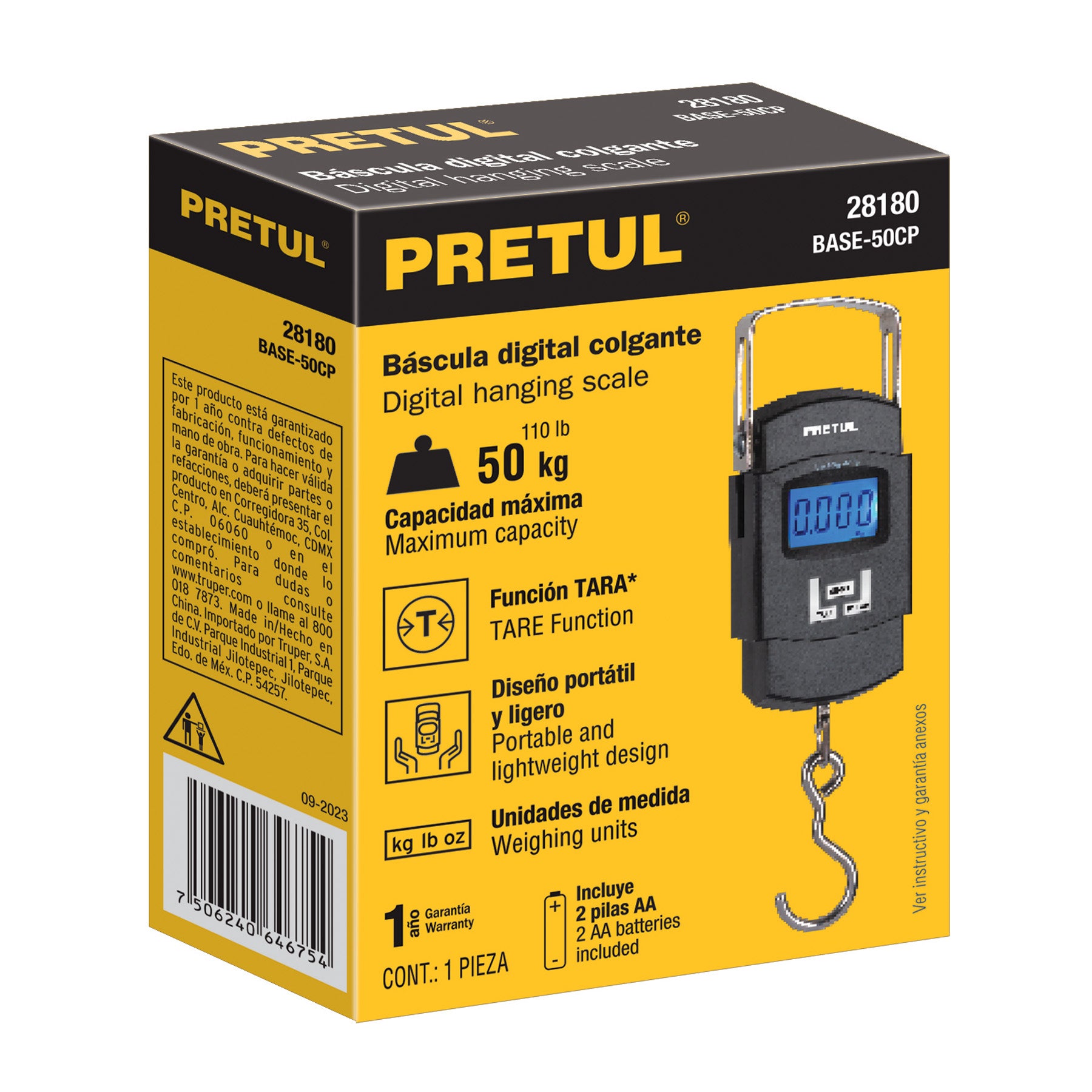 Bascula electronica colgante de pilas 50 kg Pretul