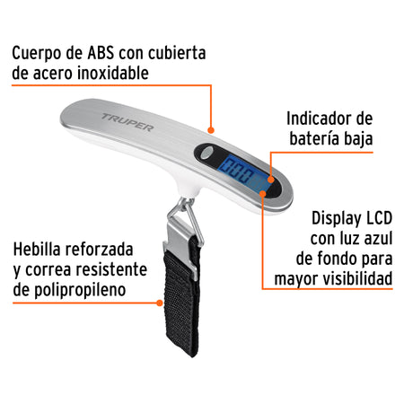 Bascula electronica para equipaje de pilas 50 kg Truper