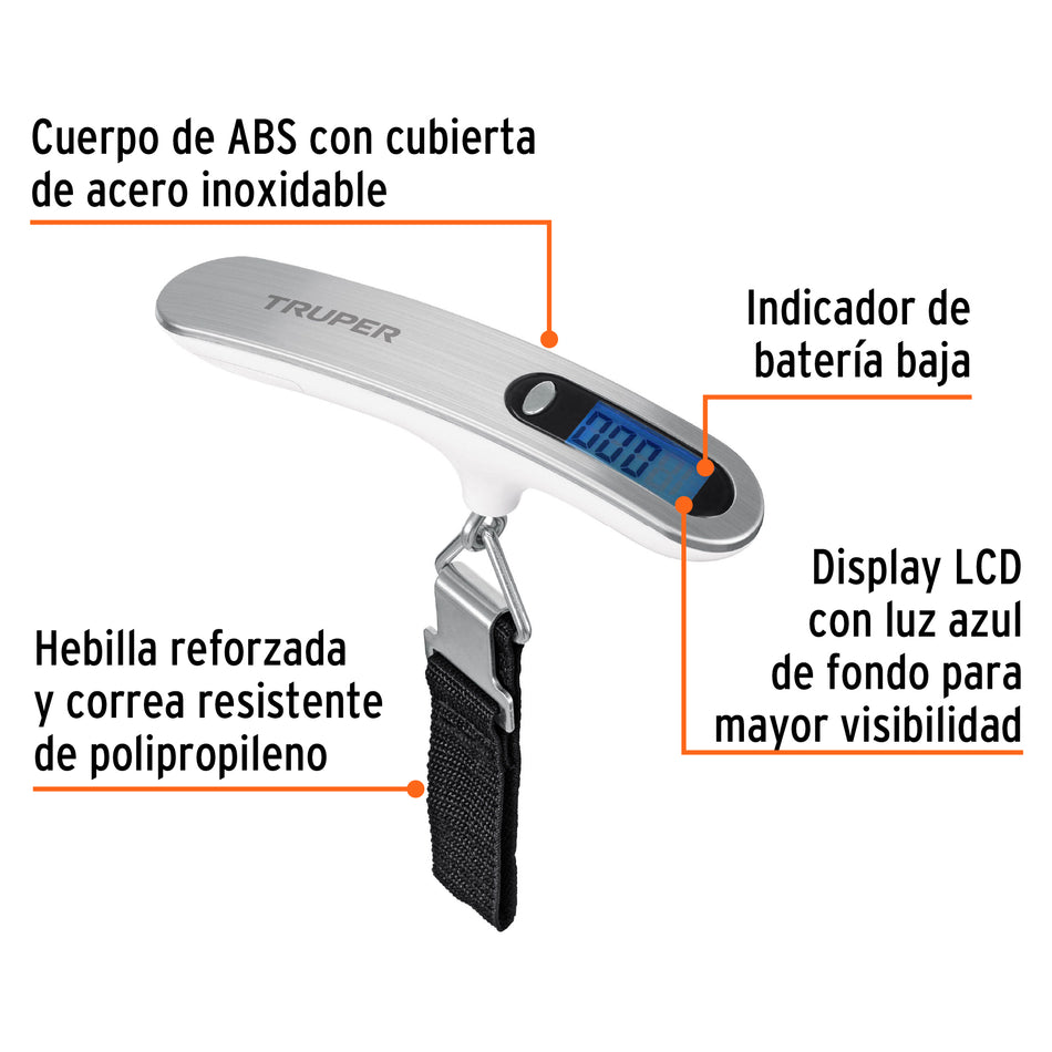Bascula electronica para equipaje de pilas 50 kg Truper