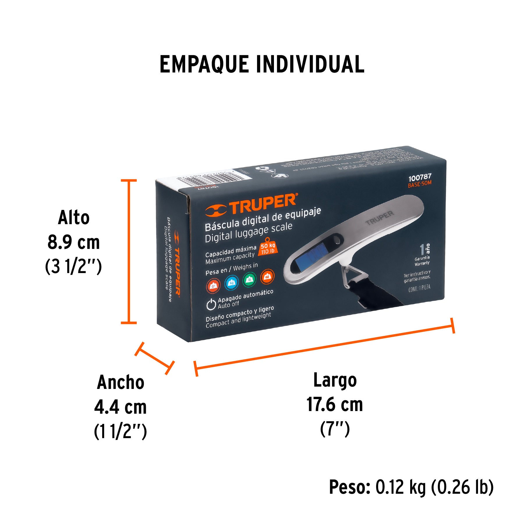 Bascula electronica para equipaje de pilas 50 kg Truper