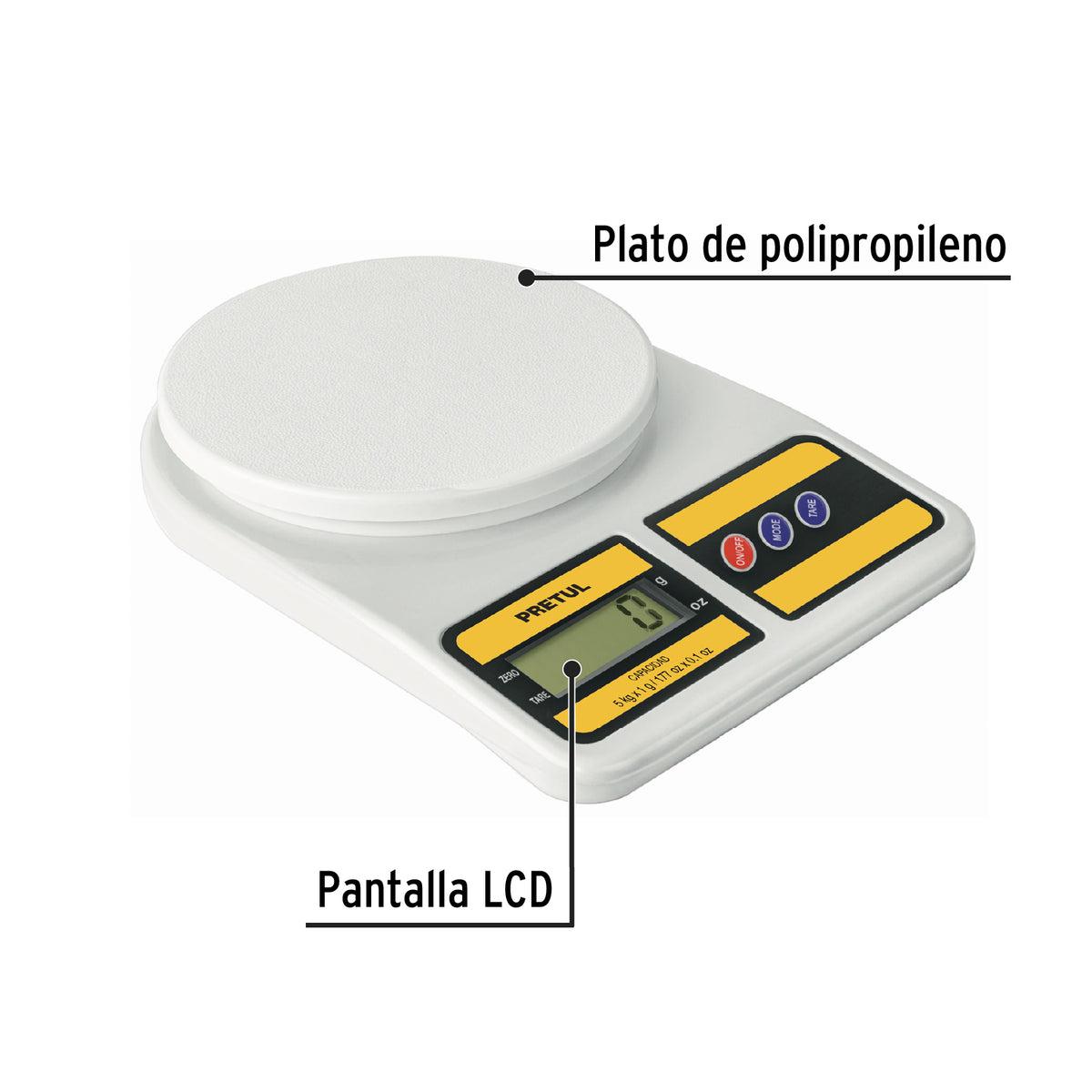 Bascula digital para cocina plato de poliprop 5 kg Pretul