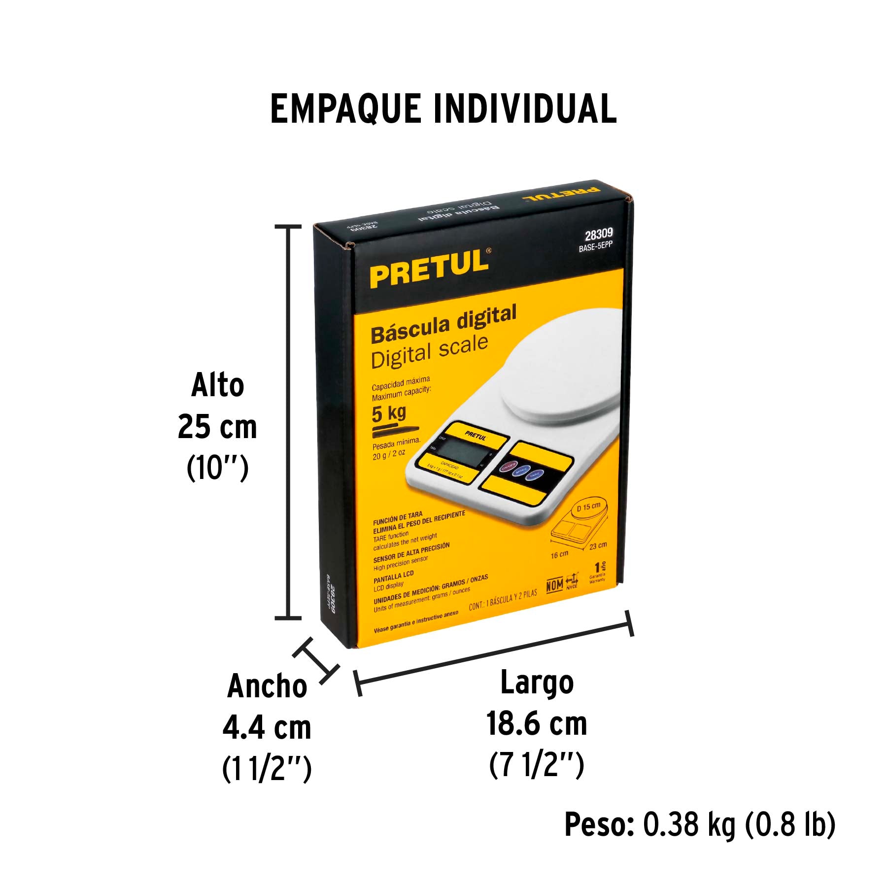Bascula digital para cocina plato de poliprop 5 kg Pretul