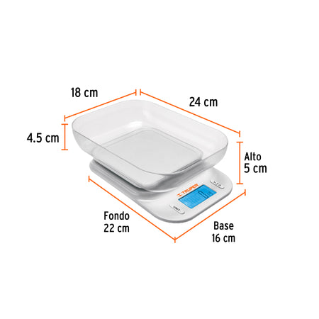 Bascula digital para cocina con tazon 5 kg Truper