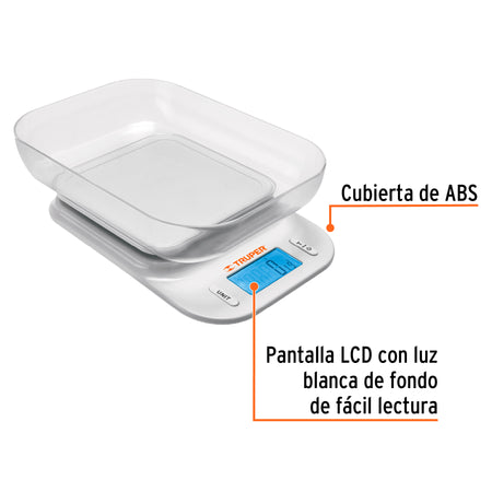 Bascula digital para cocina con tazon 5 kg Truper