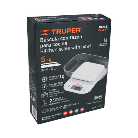 Bascula digital para cocina con tazon 5 kg Truper