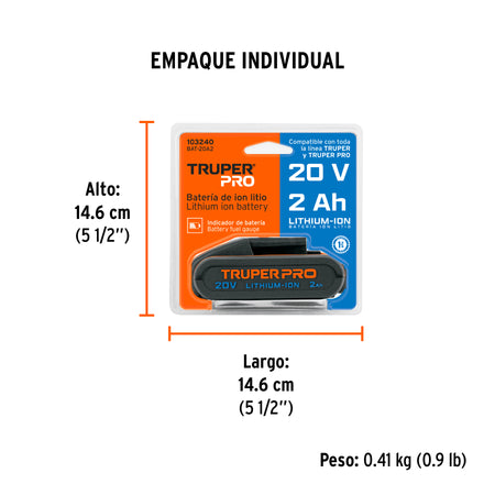 Bateria ion litio 20V 2 Ah TRUPER PRO