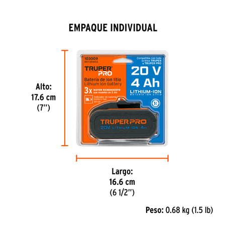 Bateria ion litio 20V 4 Ah TRUPER PRO